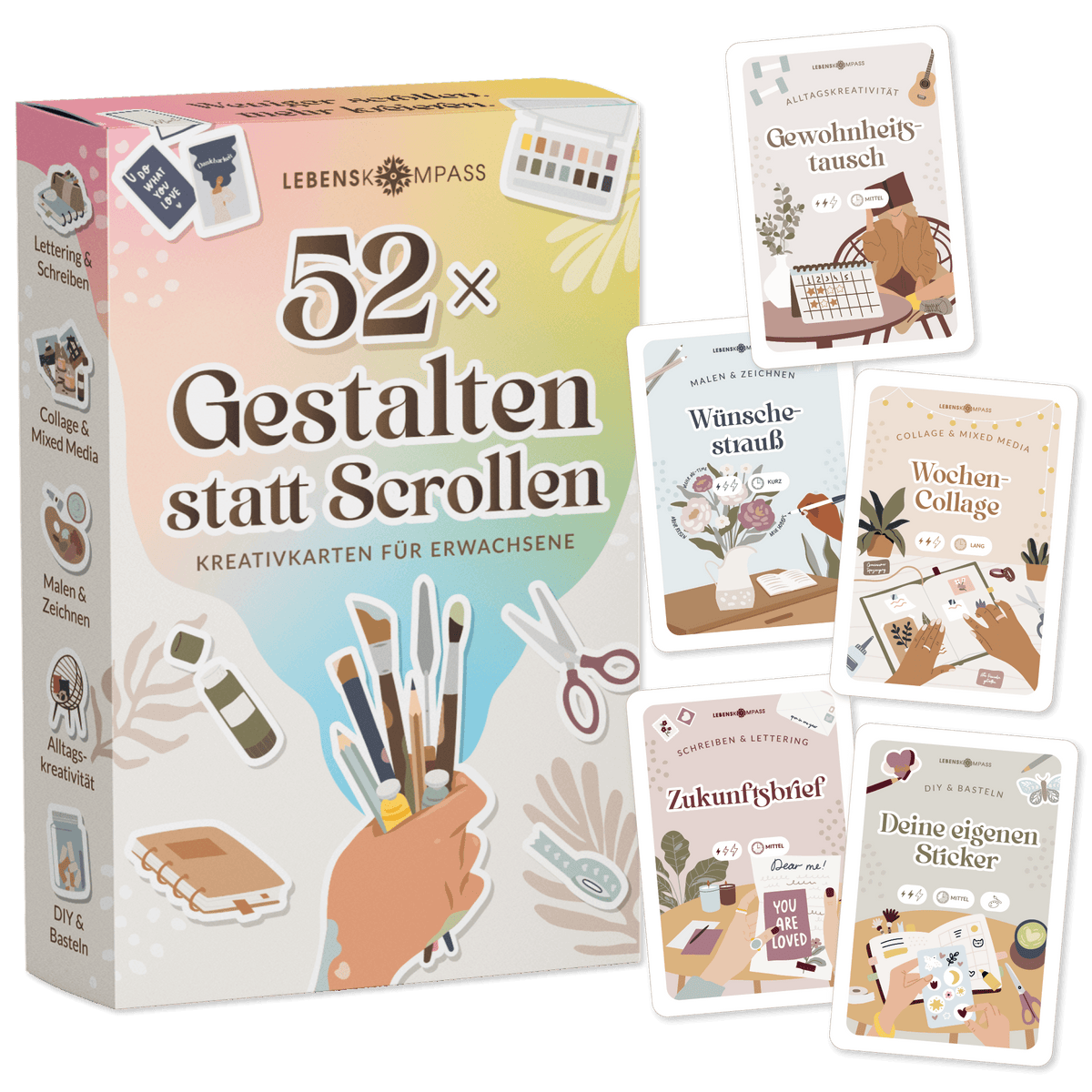Kreativkarten für Erwachsene - 52 Bastelaufgaben