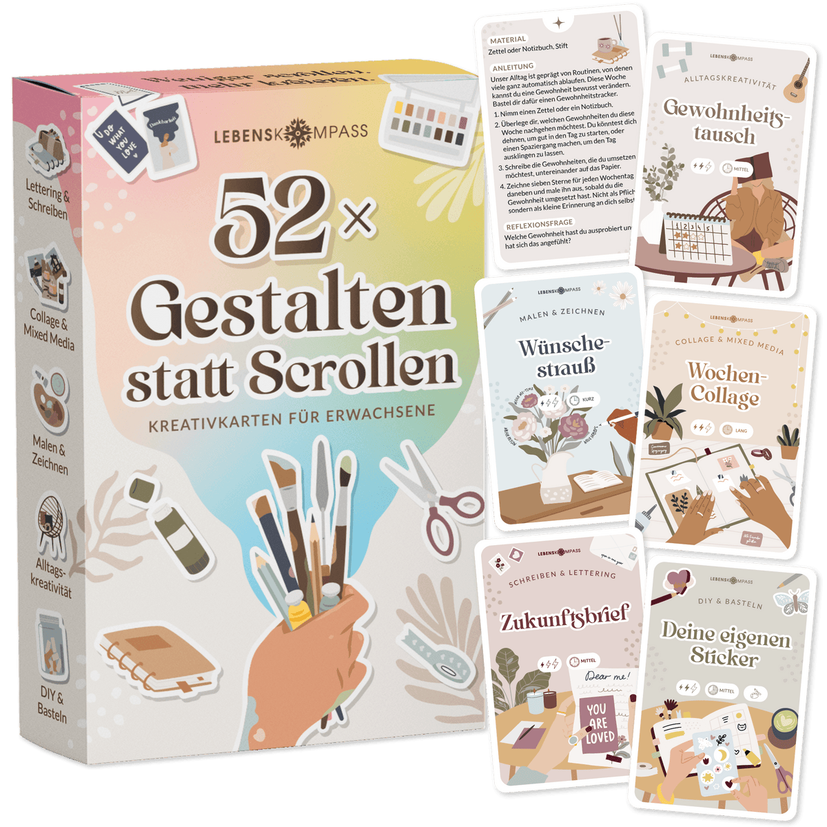 Kreativkarten für Erwachsene - 52 Bastelaufgaben