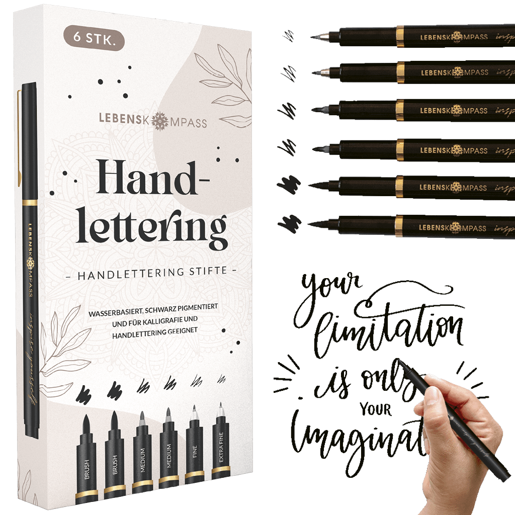 Handlettering Stifte Set - 6 schwarze Stifte