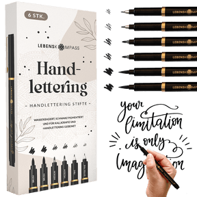 Handlettering Stifte Set - 6 schwarze Stifte