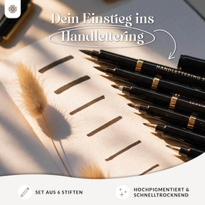 Handlettering Stifte Set - 6 schwarze Stifte