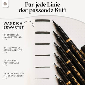 Handlettering Stifte Set - 6 schwarze Stifte