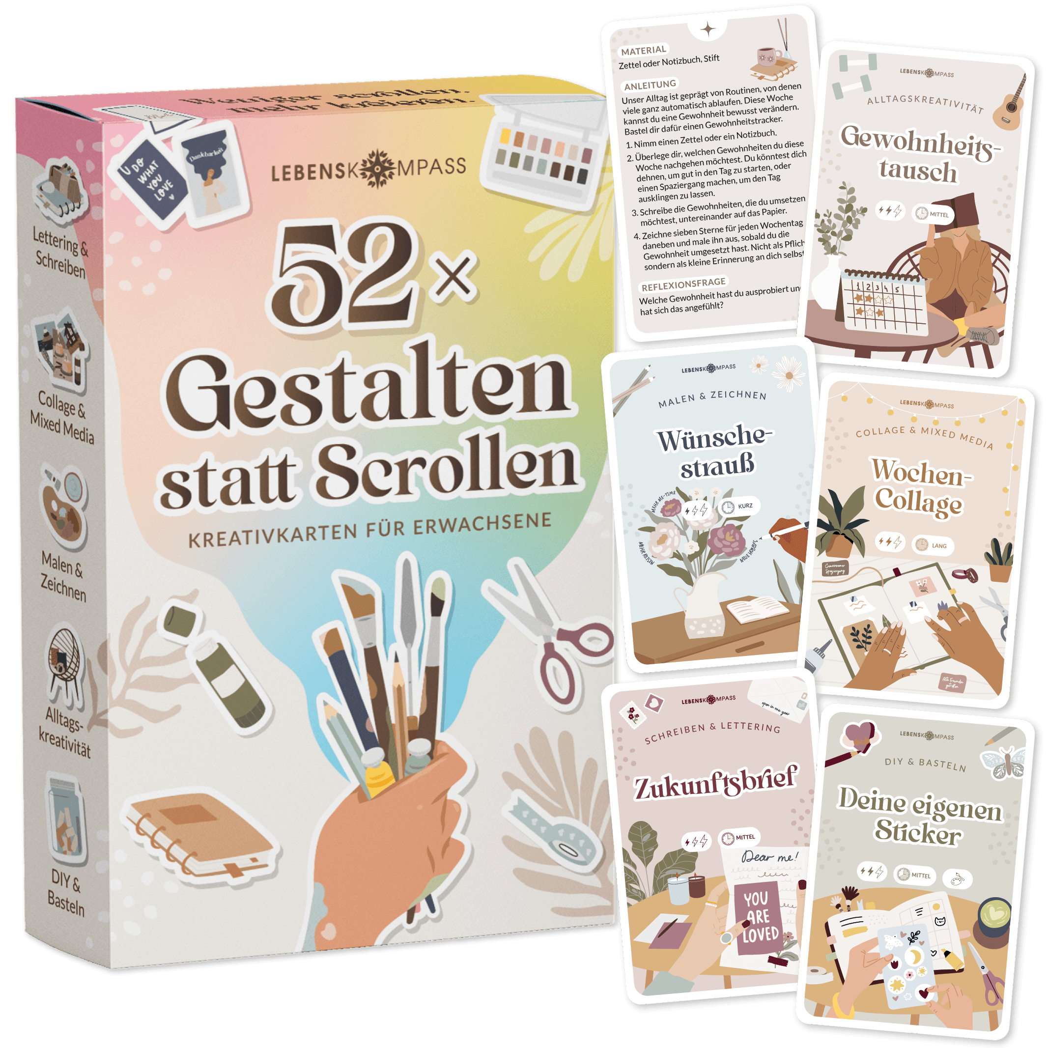 Kreativkarten für Erwachsene - 52 Bastelaufgaben