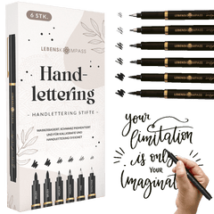 Handlettering Stifte Set - 6 schwarze Stifte