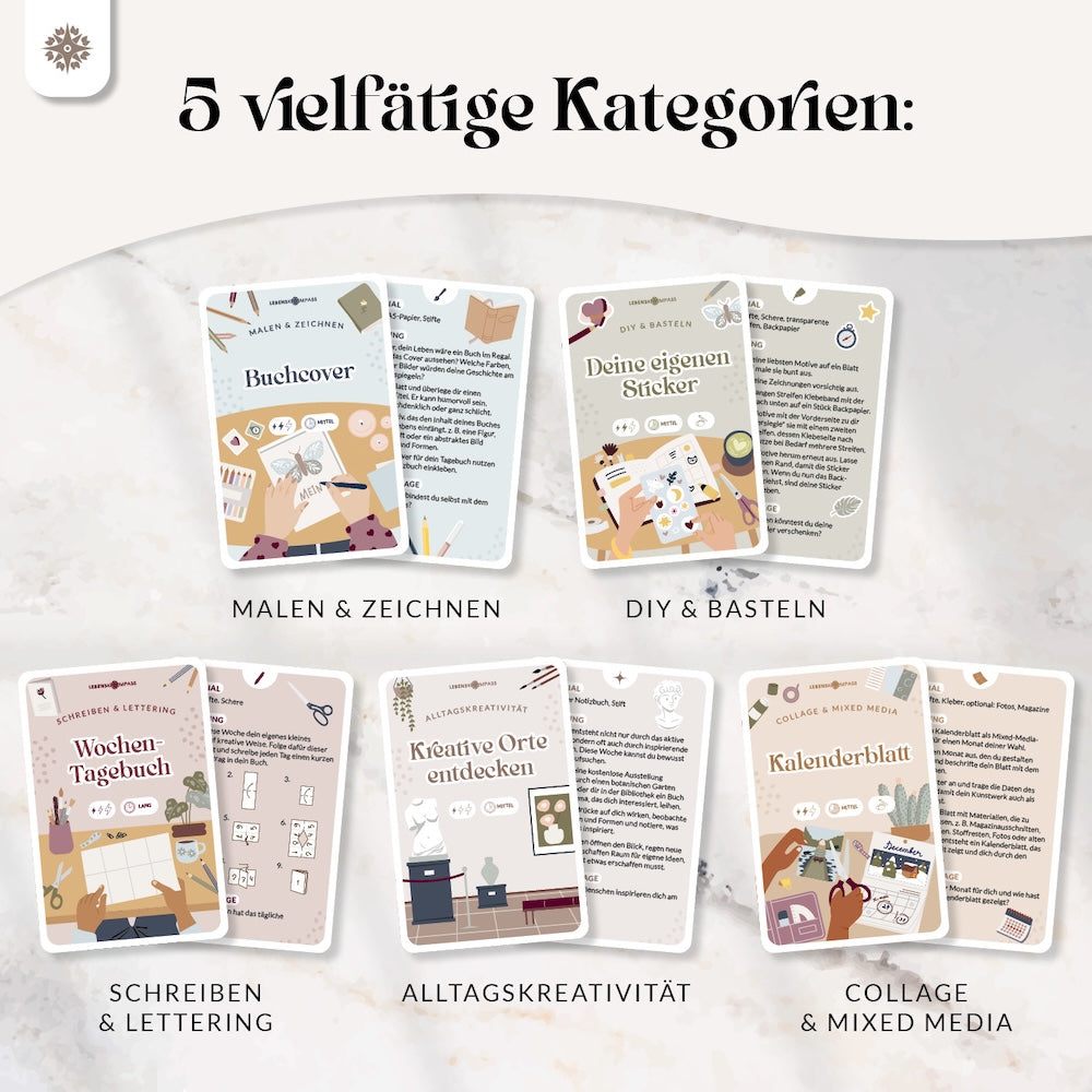 Kreativkarten für Erwachsene - 52 Bastelaufgaben