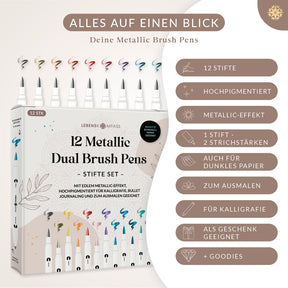 Metallic Dual Brush Pens - 12 bunte Pinselstifte