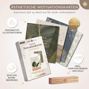 Motivationskarten mit Goldprägung & Holzaufsteller